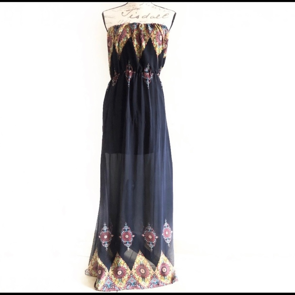 Love Tree Empire Waist Strapless Boho Maxi Dress M